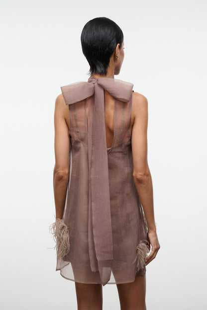 STAUD Dresses|Clothing Albee Mini Dress In Truffle - Sheer Organza Overlay