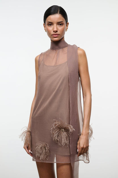 STAUD Dresses|Clothing Albee Mini Dress In Truffle - Sheer Organza Overlay