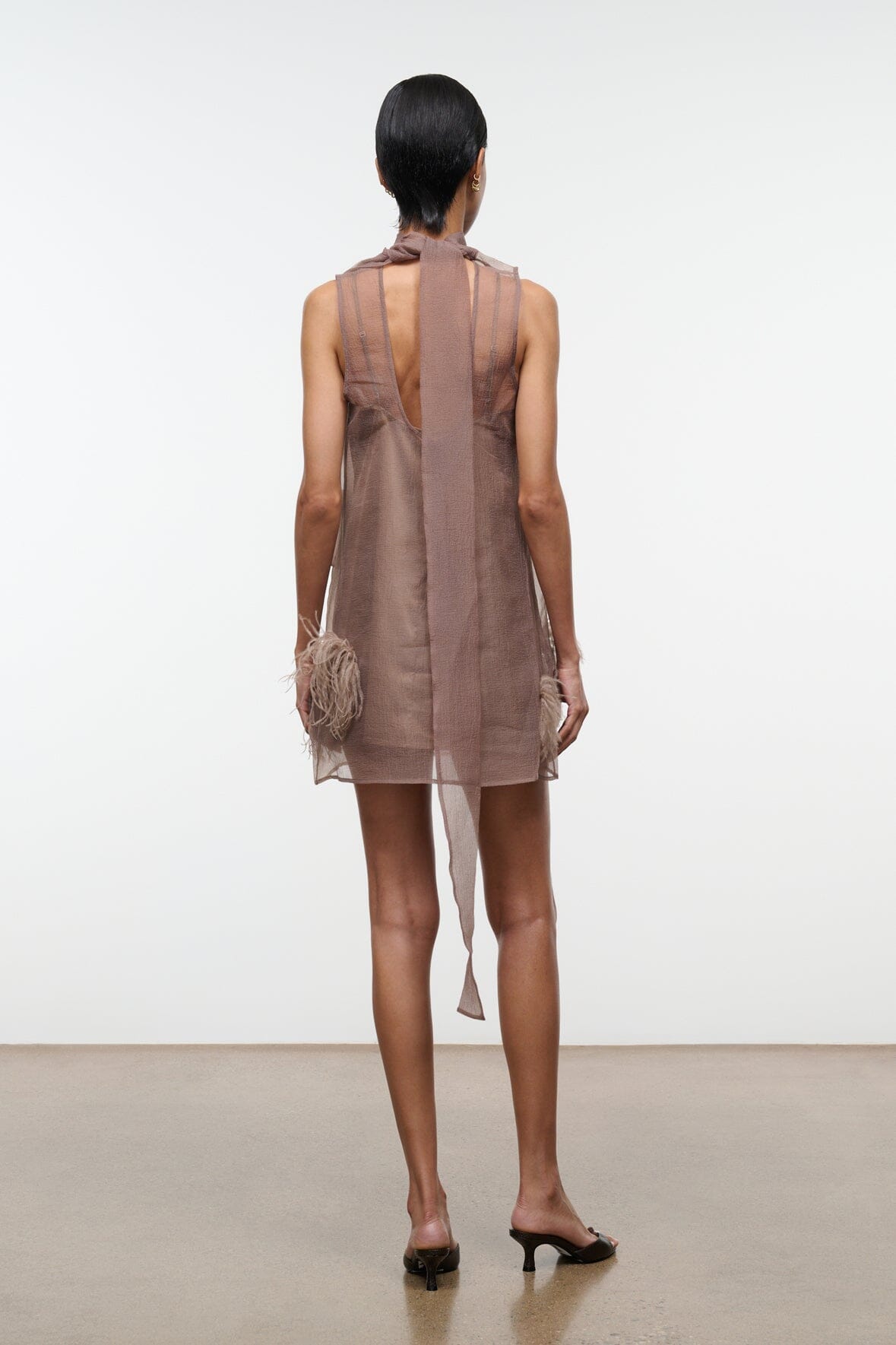 STAUD Dresses|Clothing Albee Mini Dress In Truffle - Sheer Organza Overlay