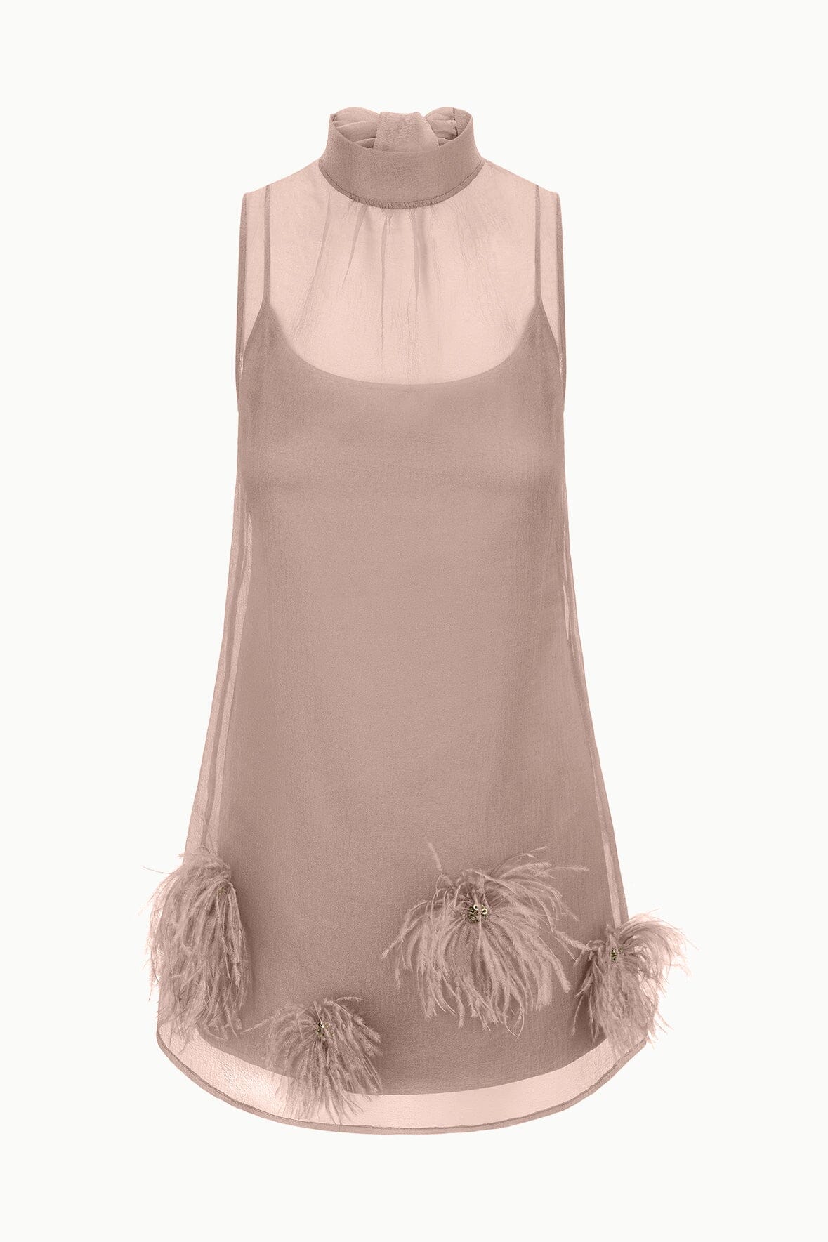 STAUD Dresses|Clothing Albee Mini Dress In Truffle - Sheer Organza Overlay