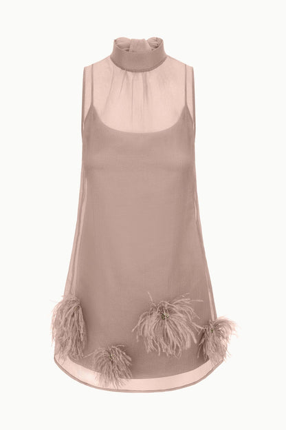 STAUD Dresses|Clothing Albee Mini Dress In Truffle - Sheer Organza Overlay