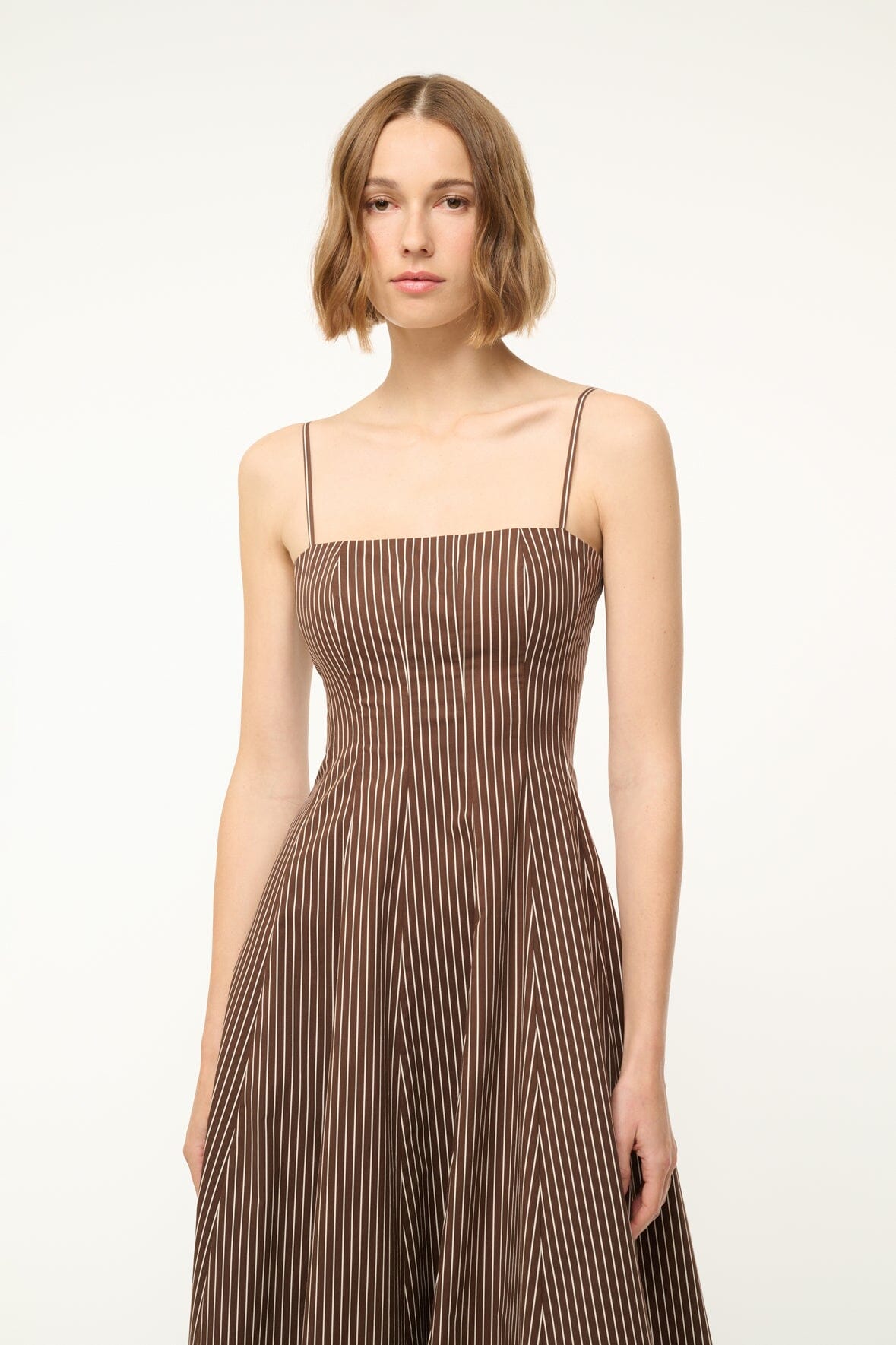 STAUD Dresses|Clothing Wylie Dress Dark Oak Micro Stripe