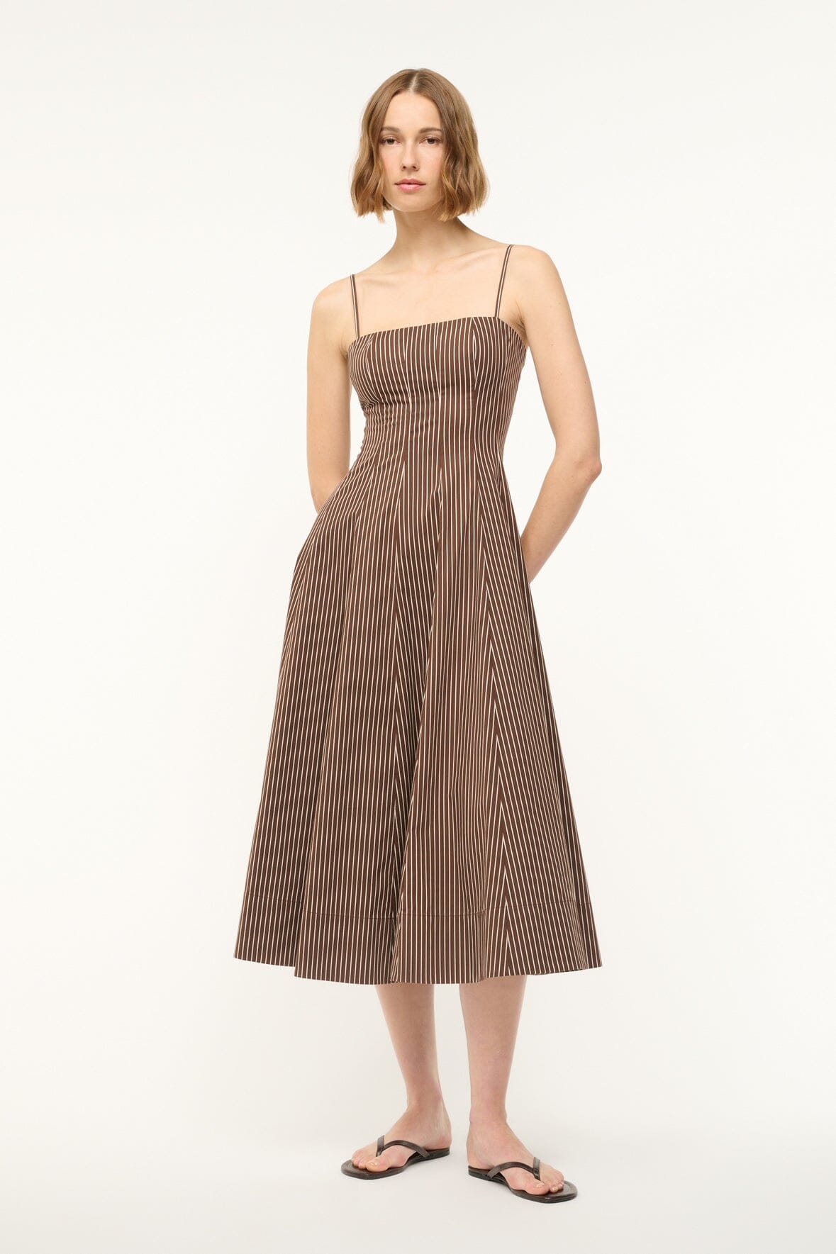 STAUD Dresses|Clothing Wylie Dress Dark Oak Micro Stripe