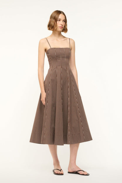 STAUD Dresses|Clothing Wylie Dress Dark Oak Micro Stripe