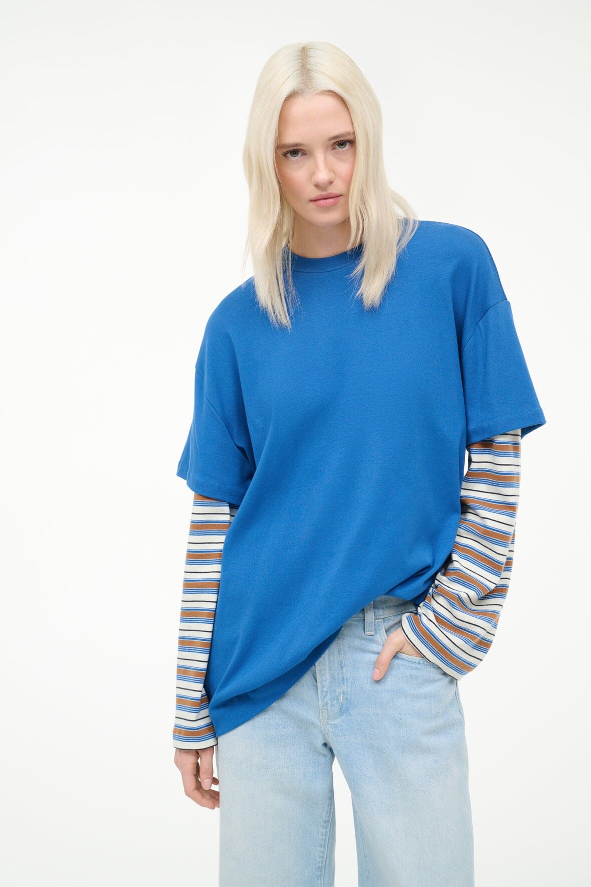 STAUD Sale William Tee Blue Mojave Stripe