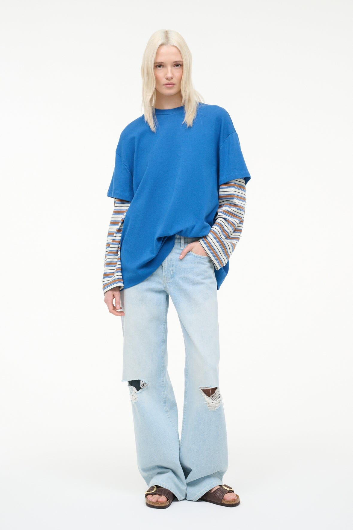 STAUD Sale William Tee Blue Mojave Stripe