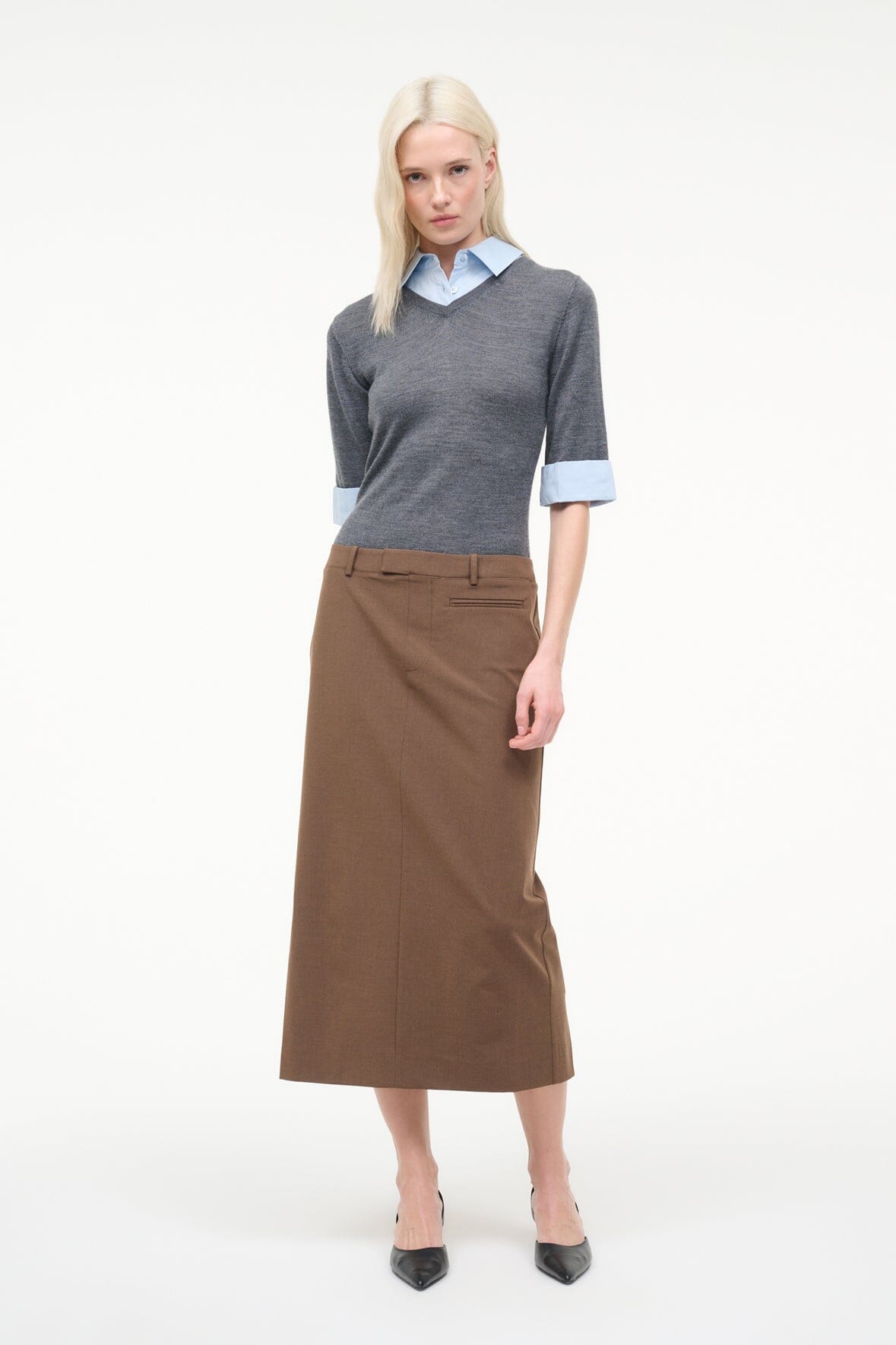 STAUD Sale Geo Dress Nutmeg Charcoal