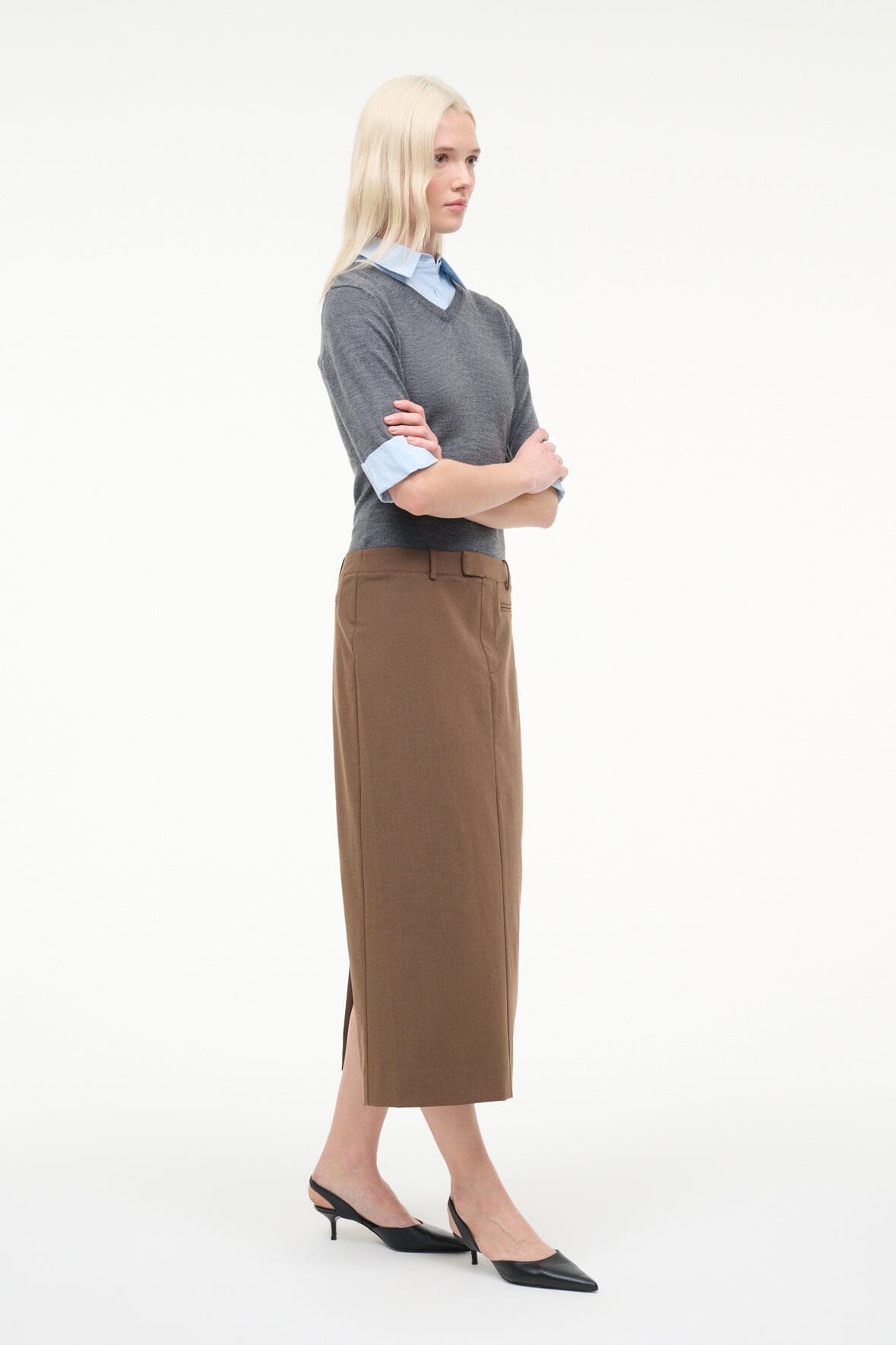 STAUD Sale Geo Dress Nutmeg Charcoal