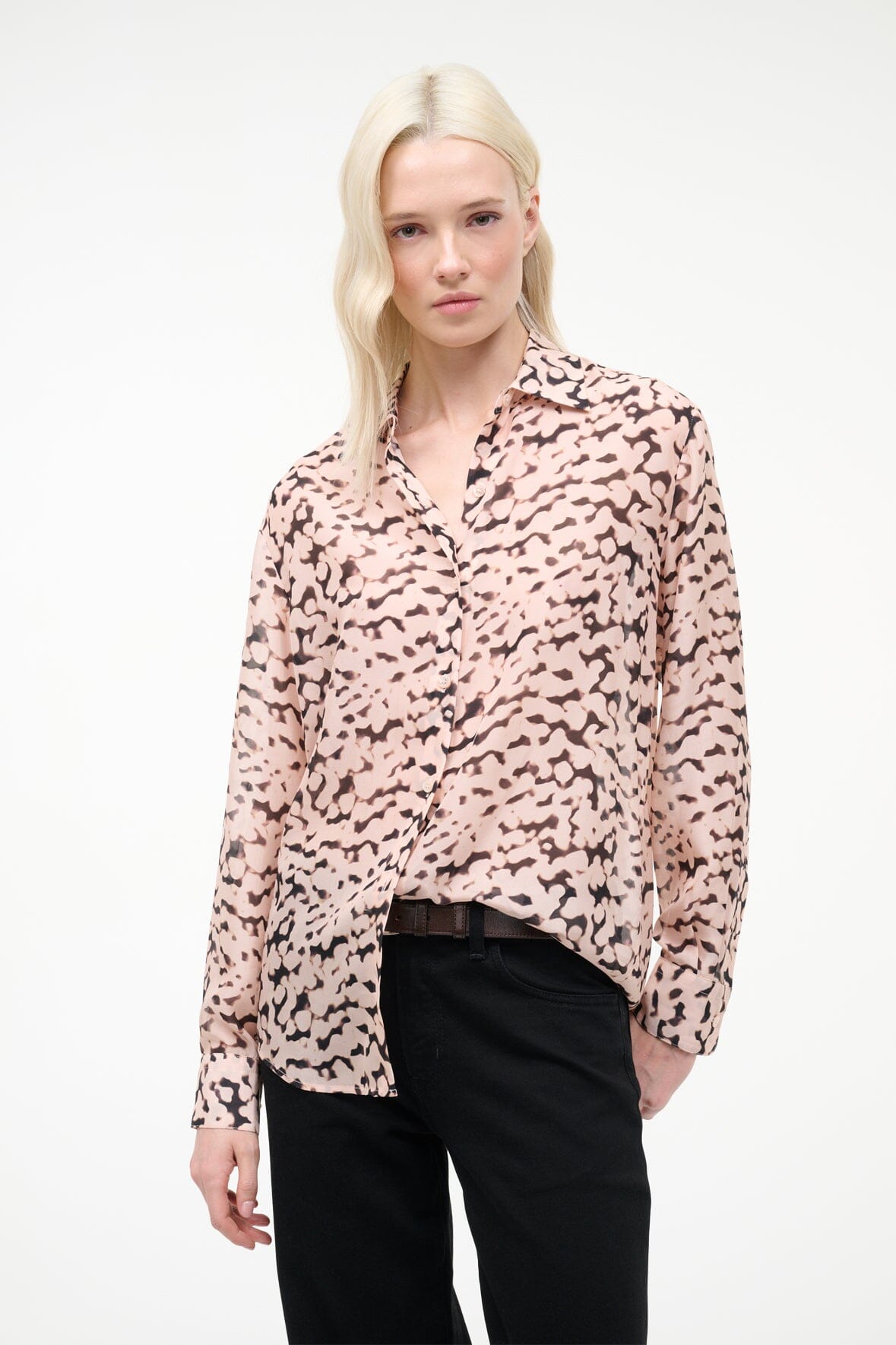 STAUD Sale Roxbury Silk Shirt Almond Black