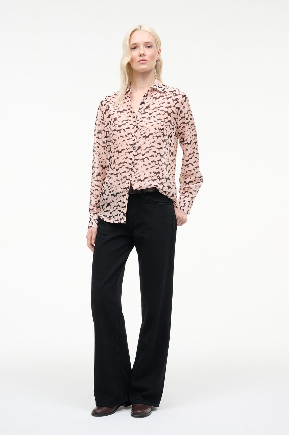 STAUD Sale Roxbury Silk Shirt Almond Black