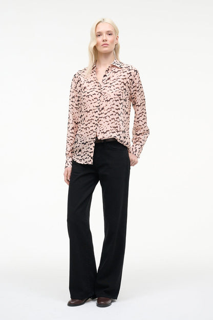 STAUD Sale Roxbury Silk Shirt Almond Black