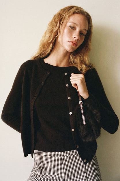 STAUD Sale Midnight Cashmere Cardigan Dark Chocolate
