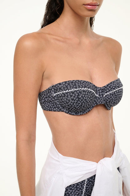 STAUD Sale Jo Balconette Bikini Top Black Woodblock Ditsy Floral