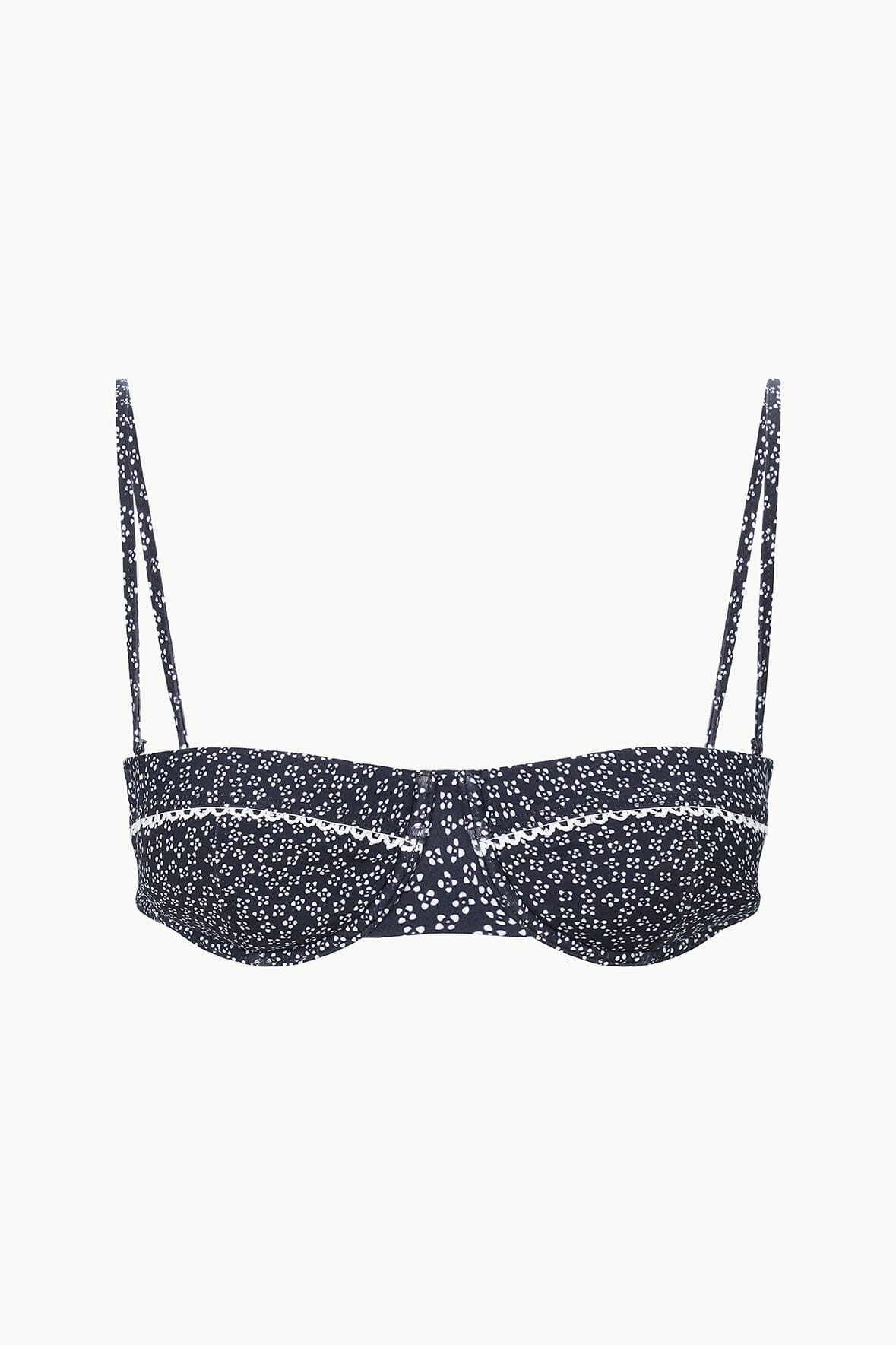 STAUD Sale Jo Balconette Bikini Top Black Woodblock Ditsy Floral