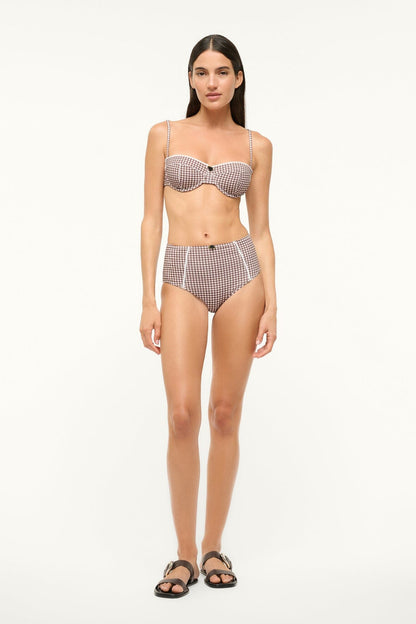 STAUD Sale Wailea Bikini Bottom Dark Chocolate Micro Check