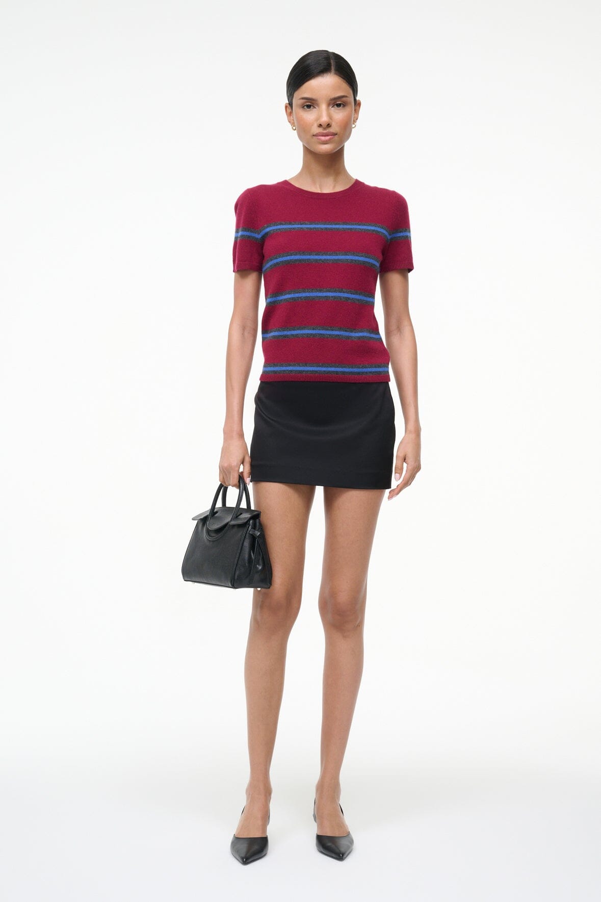 STAUD Clothing Easy Cashmere Tee Crimson Stripe