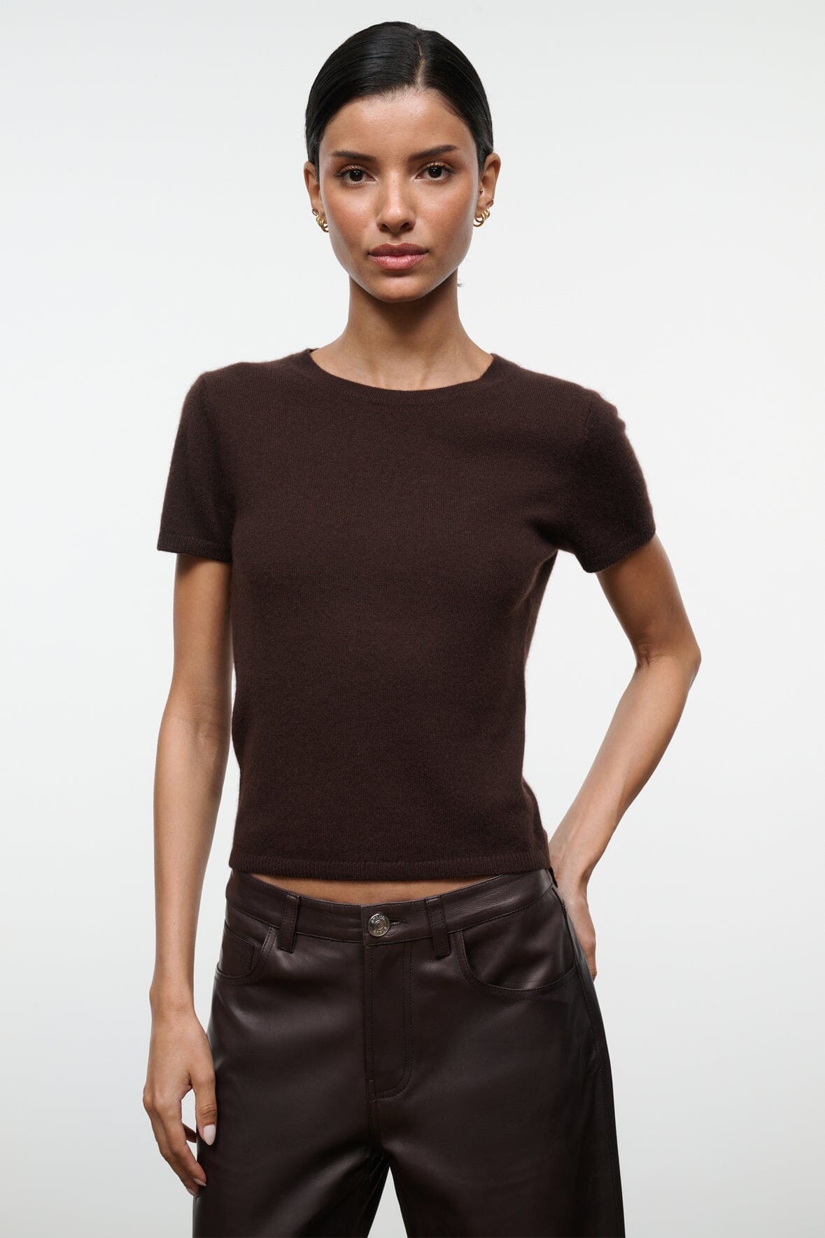STAUD Clothing Easy Cashmere Tee Dark Chocolate