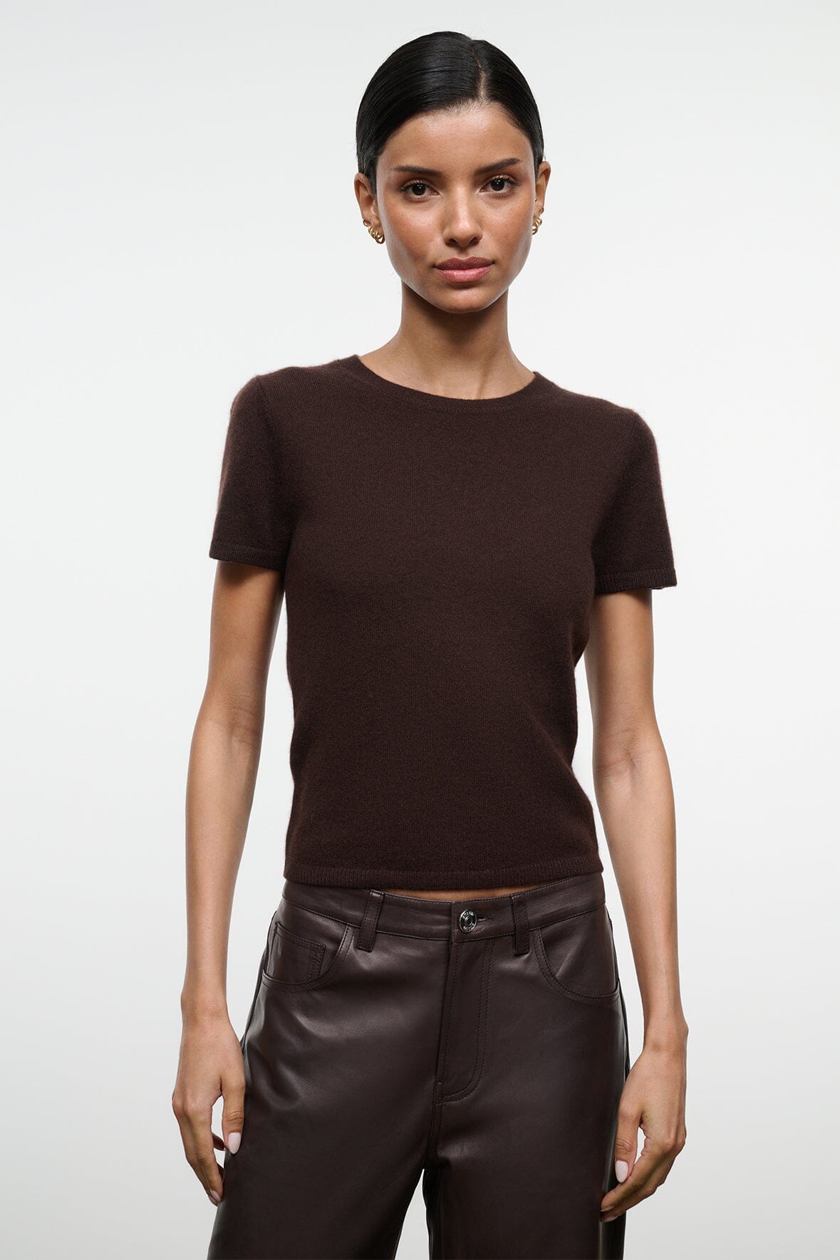 STAUD Clothing Easy Cashmere Tee Dark Chocolate