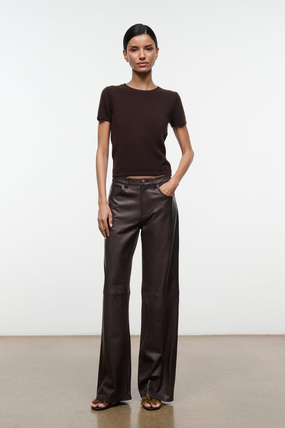 STAUD Clothing Easy Cashmere Tee Dark Chocolate