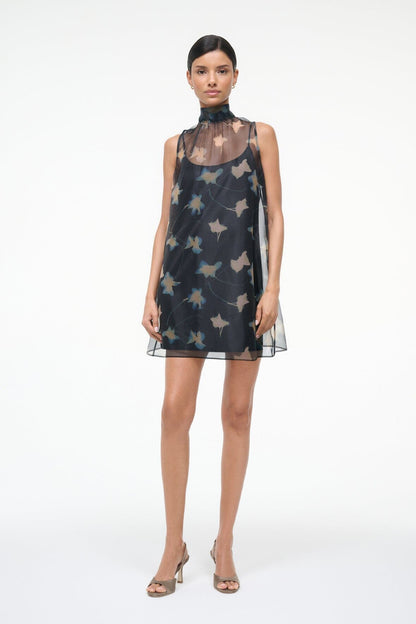 STAUD Dresses|Clothing Albee Mini Dress - Dark Floral Sheer Organza With High Neck