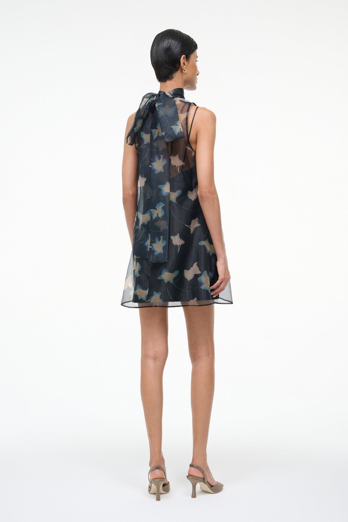 STAUD Dresses|Clothing Albee Mini Dress - Dark Floral Sheer Organza With High Neck