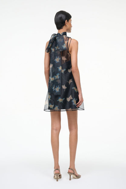 STAUD Dresses|Clothing Albee Mini Dress - Dark Floral Sheer Organza With High Neck