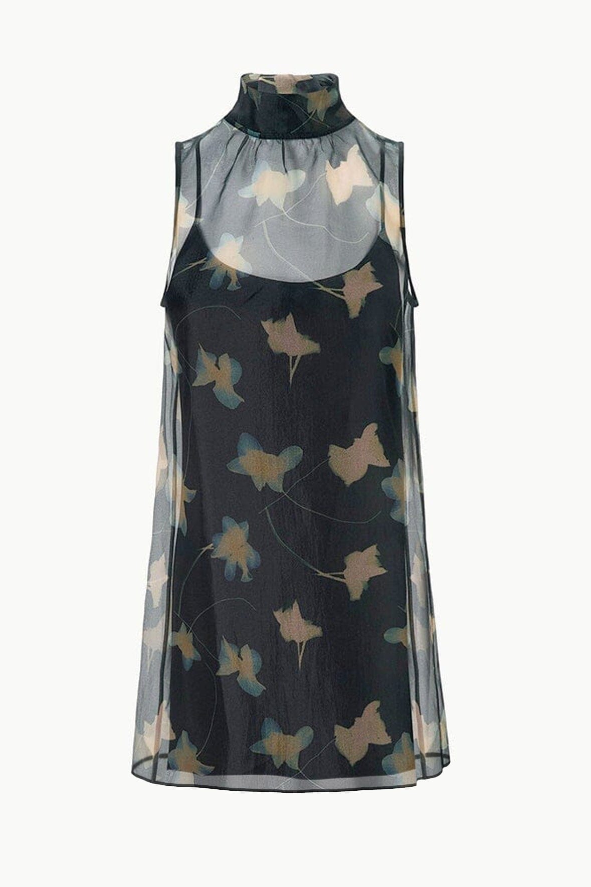 STAUD Dresses|Clothing Albee Mini Dress - Dark Floral Sheer Organza With High Neck