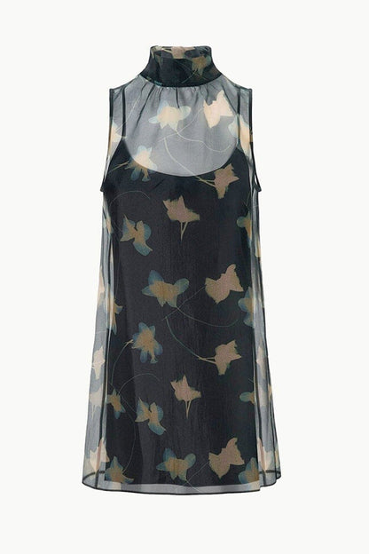 STAUD Dresses|Clothing Albee Mini Dress - Dark Floral Sheer Organza With High Neck