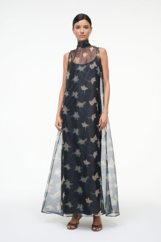STAUD Dresses|Clothing Albee Dress - Sheer Dark Floral Organza With High Neck