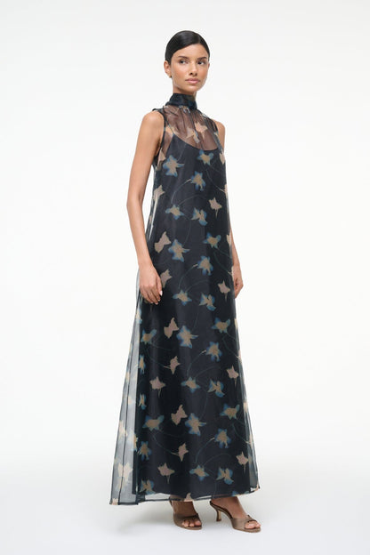 STAUD Dresses|Clothing Albee Dress - Sheer Dark Floral Organza With High Neck