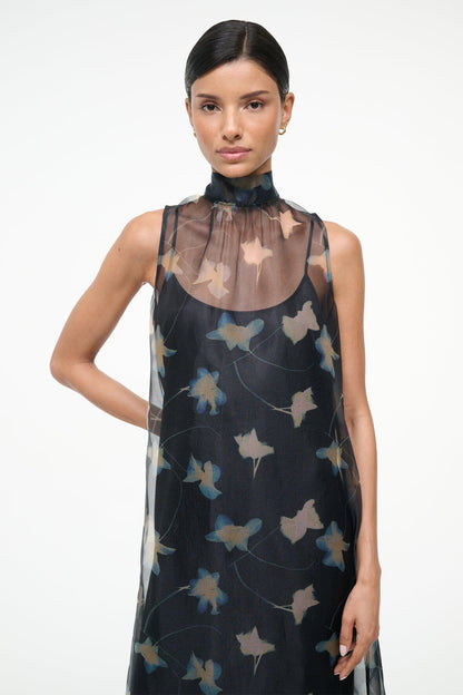 STAUD Dresses|Clothing Albee Dress - Sheer Dark Floral Organza With High Neck