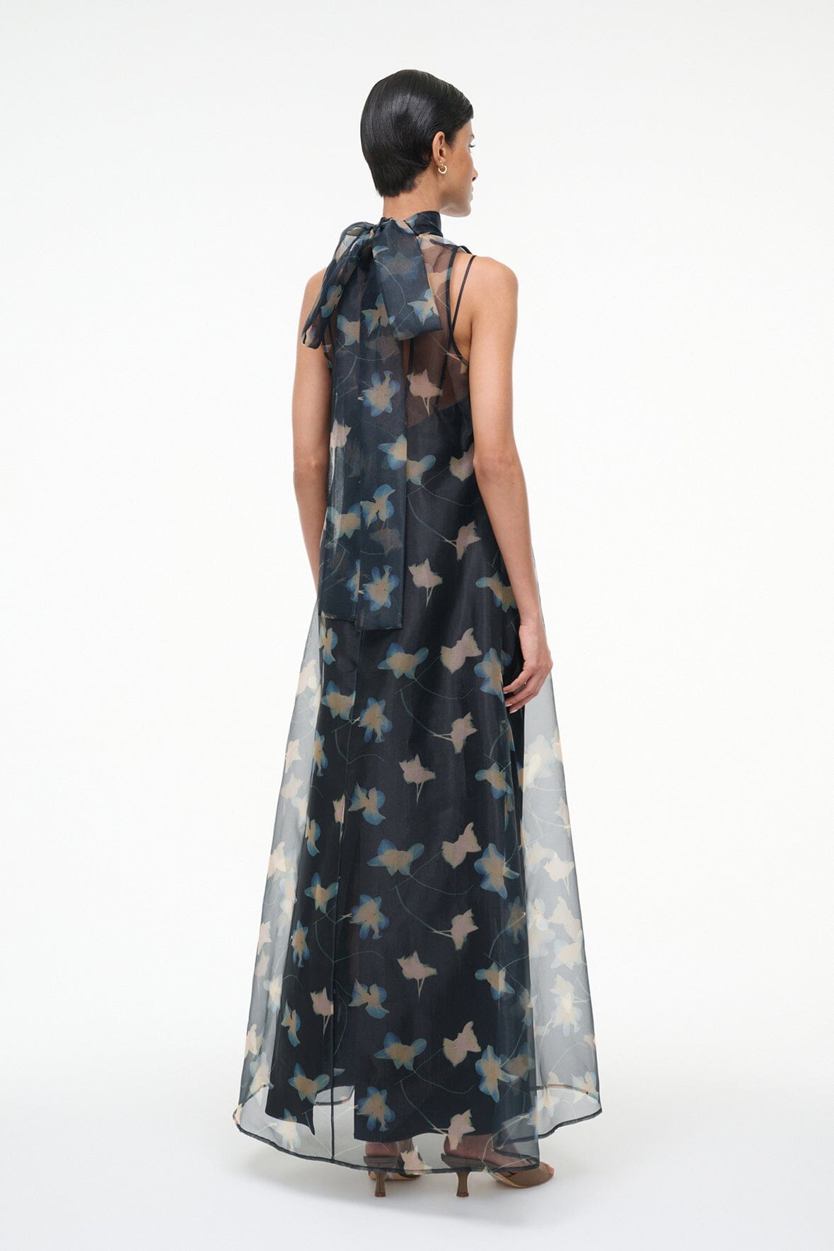 STAUD Dresses|Clothing Albee Dress - Sheer Dark Floral Organza With High Neck