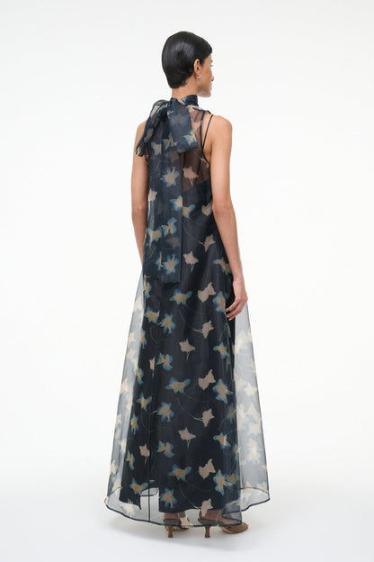 STAUD Dresses|Clothing Albee Dress - Sheer Dark Floral Organza With High Neck