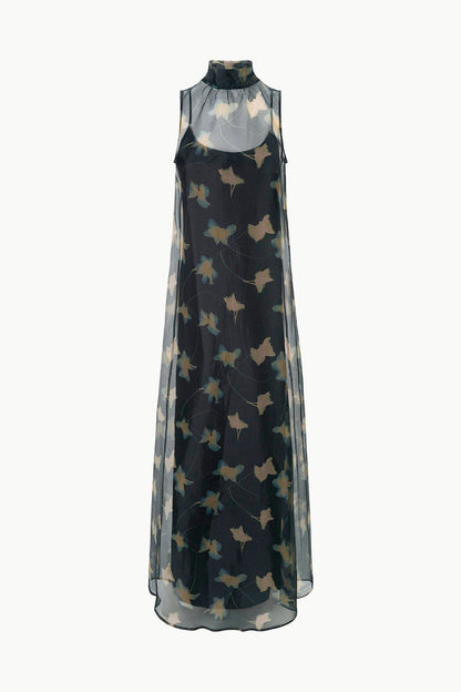 STAUD Dresses|Clothing Albee Dress - Sheer Dark Floral Organza With High Neck