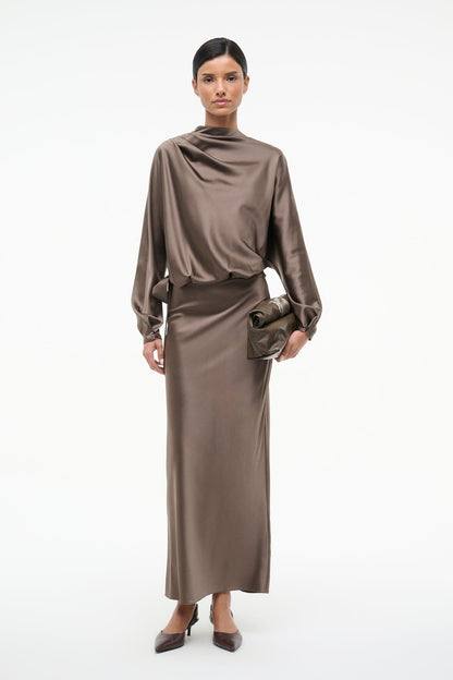 STAUD Sale Phoebe Silk Dress Truffle