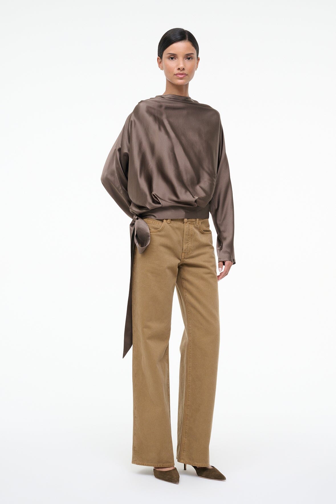 STAUD Sale Phoebe Silk Top Truffle
