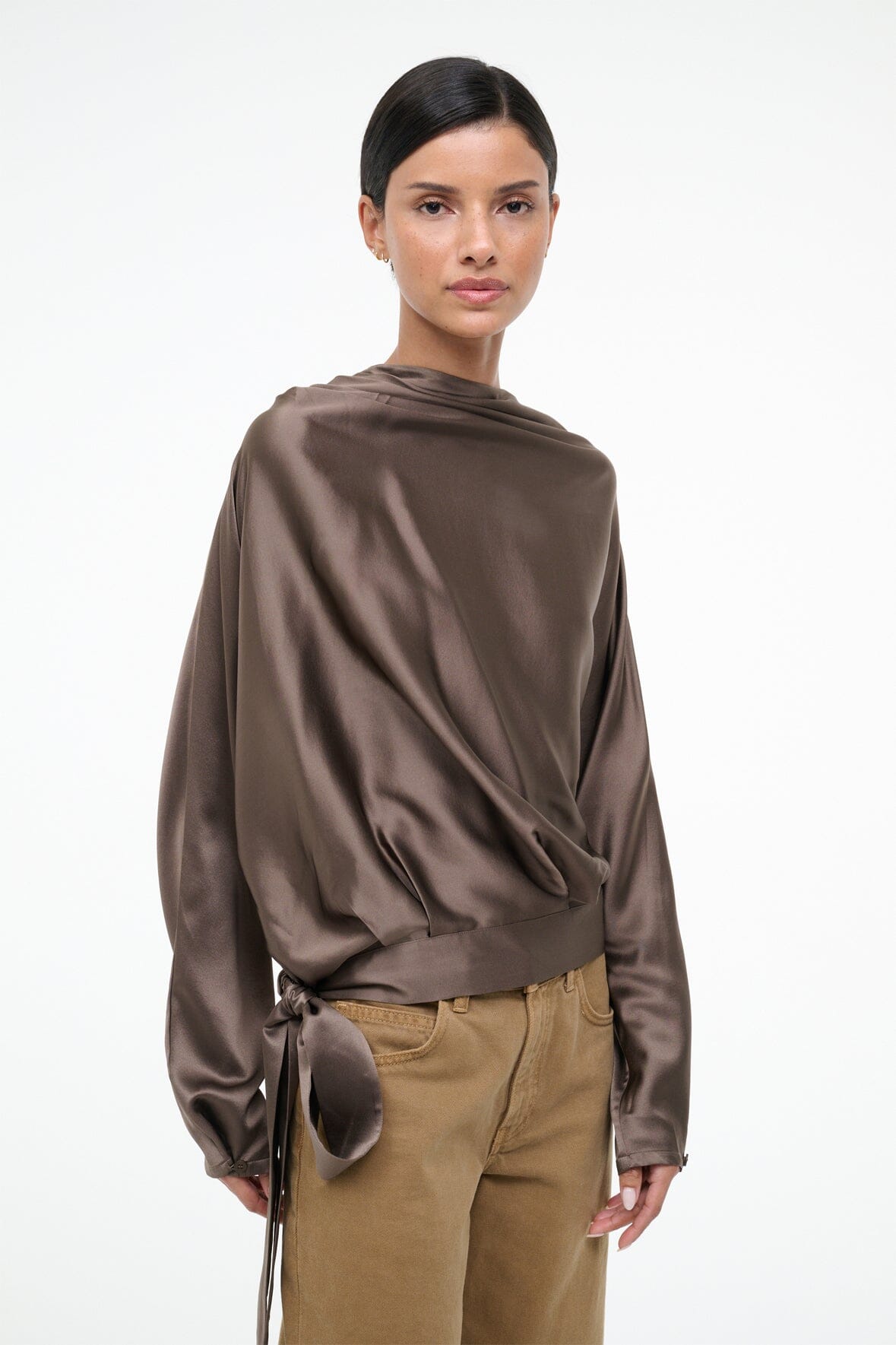 STAUD Sale Phoebe Silk Top Truffle