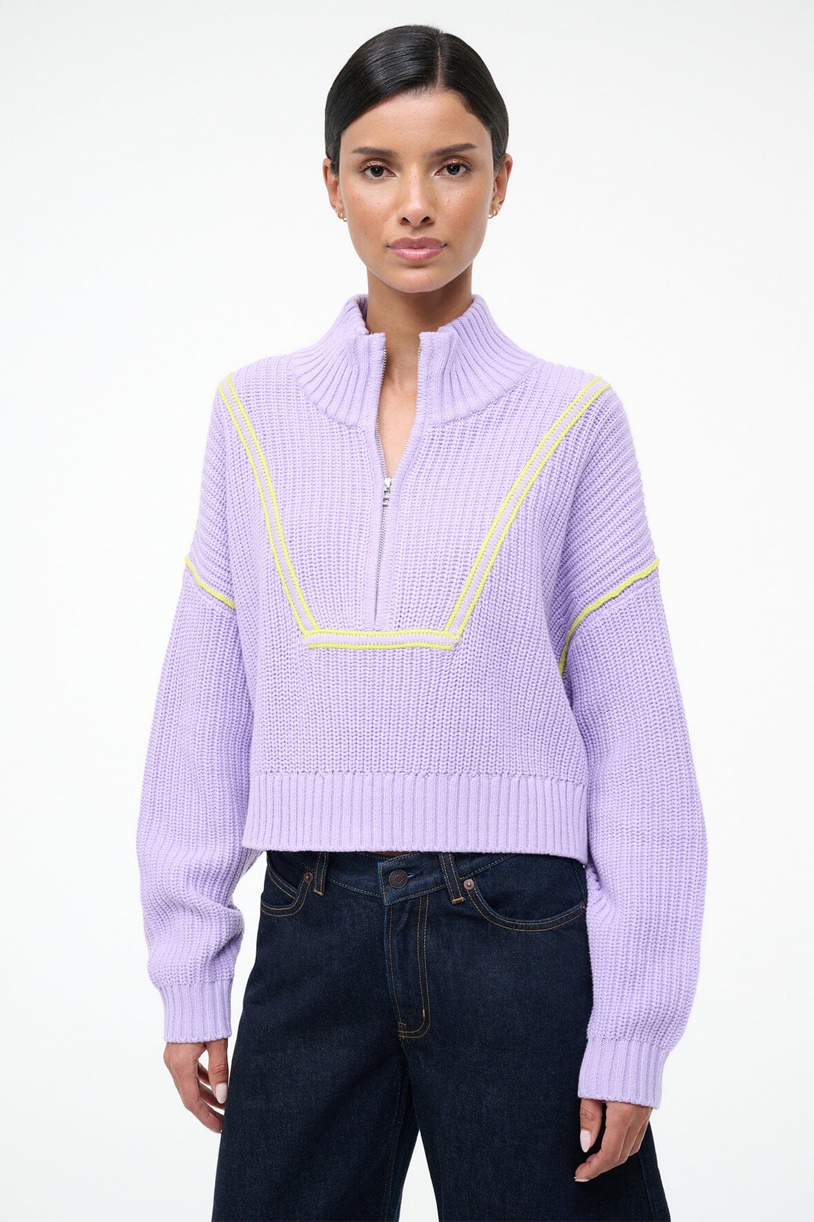 STAUD Sale Cropped Hampton Sweater Wisteria