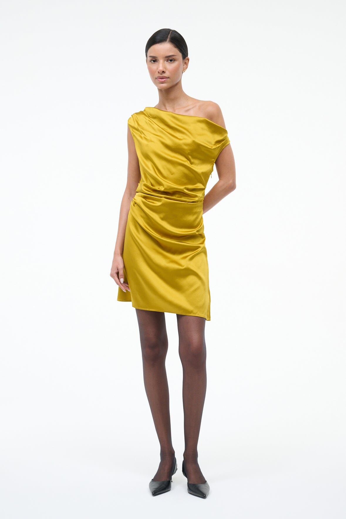 STAUD Sale Mini Phare Silk Dress Turmeric