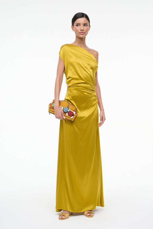 STAUD Sale Maxi Phare Silk Dress Turmeric
