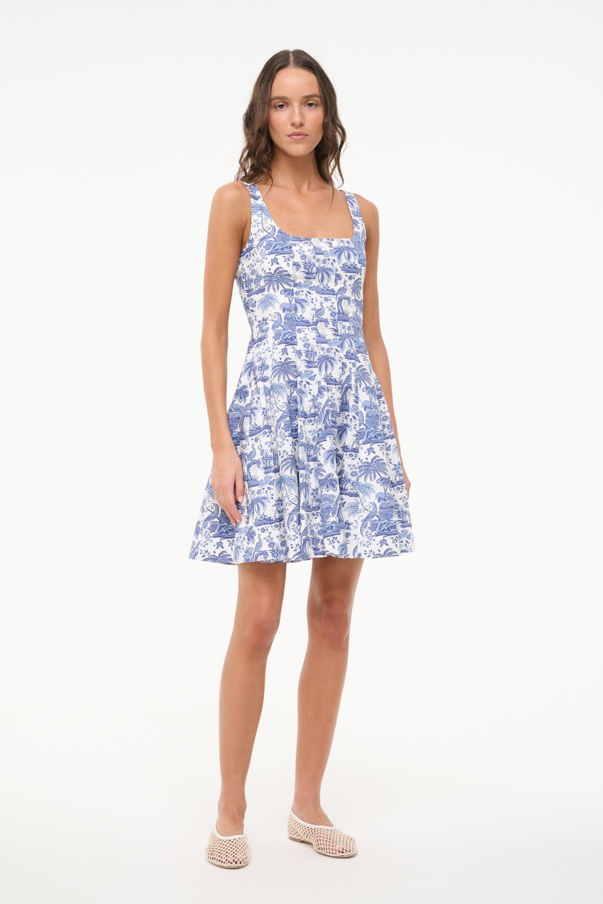 STAUD Clothing Mini Wells Dress - Blue Toile