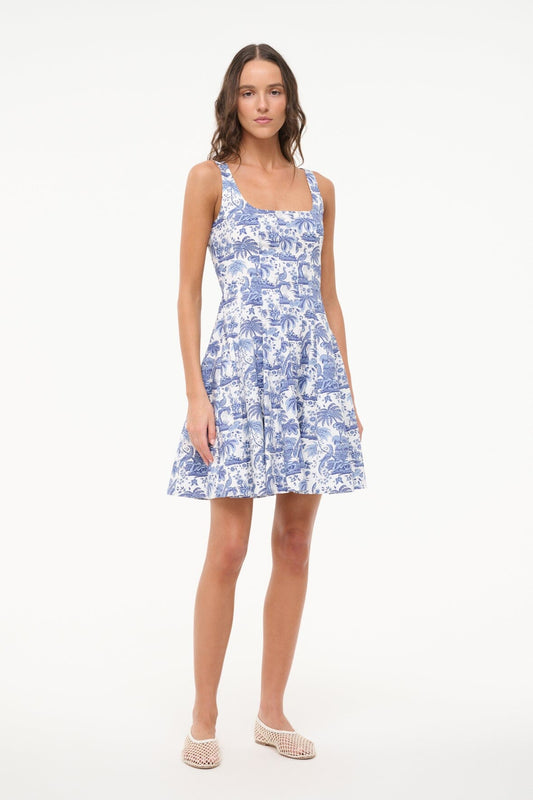 STAUD Clothing Mini Wells Dress - Blue Toile