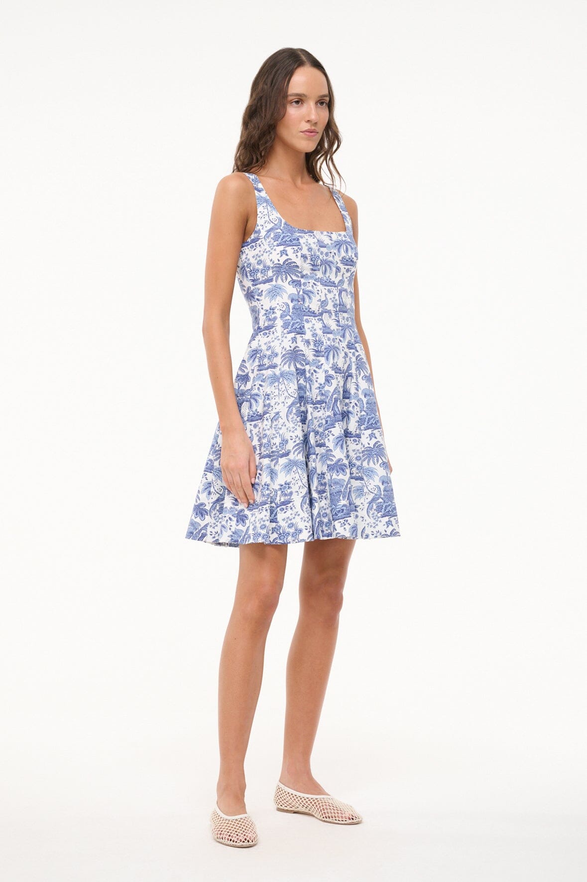 STAUD Clothing Mini Wells Dress - Blue Toile