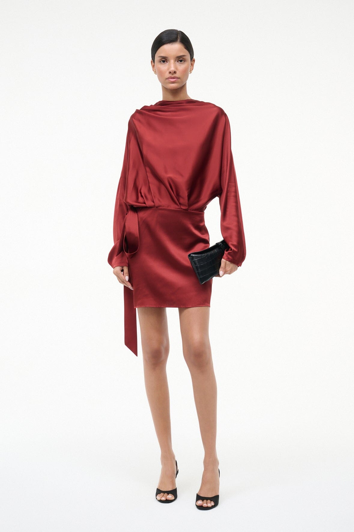 STAUD Sale Phoebe Silk Mini Dress Sangria