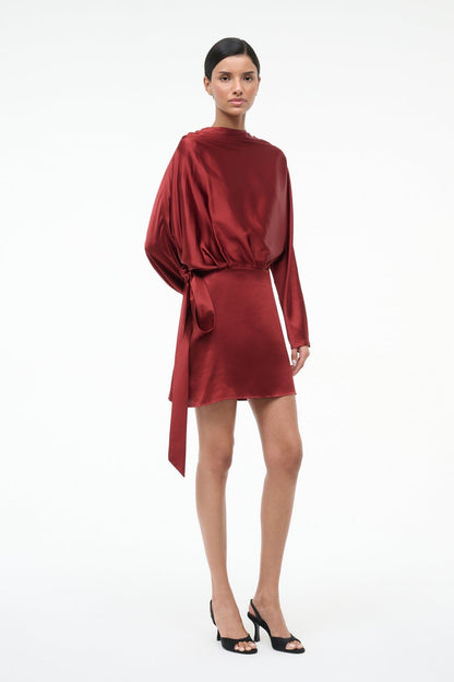 STAUD Sale Phoebe Silk Mini Dress Sangria