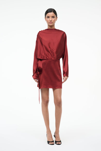 STAUD Sale Phoebe Silk Mini Dress Sangria