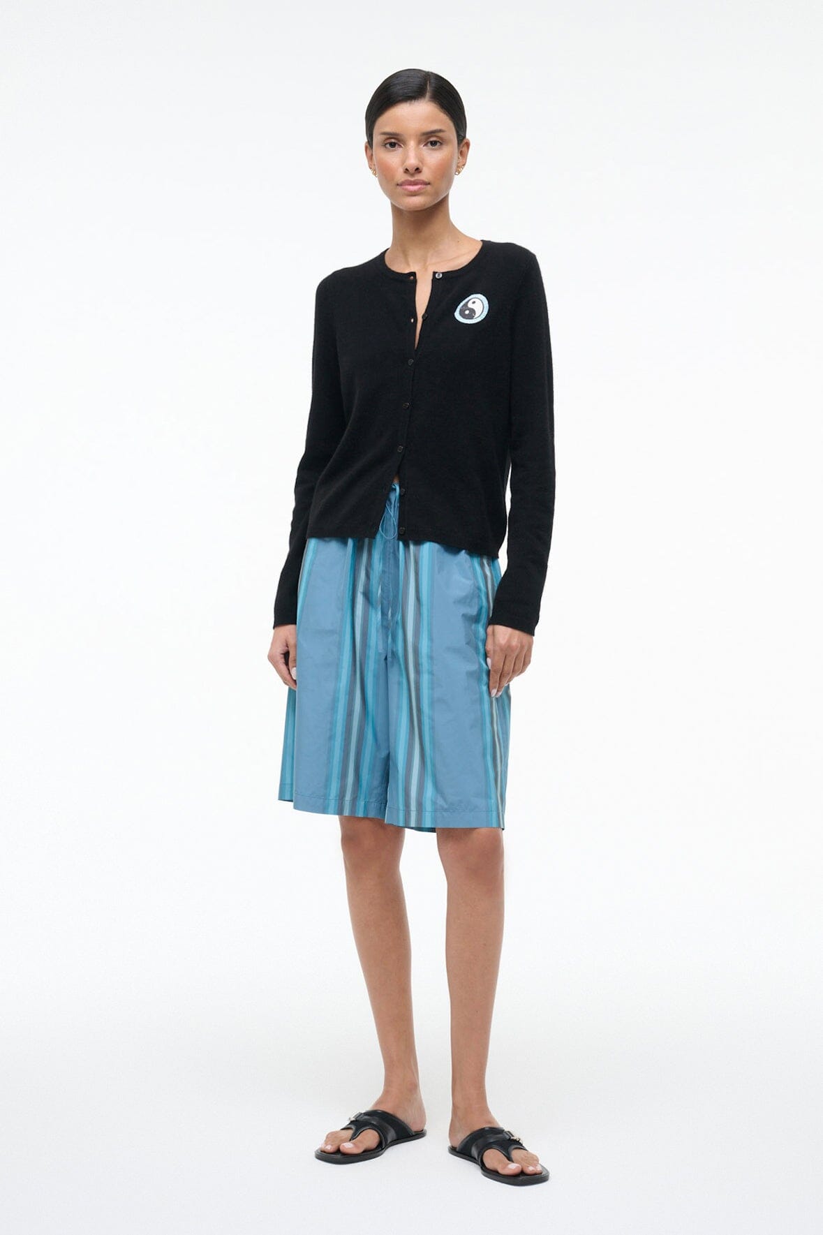 STAUD Sale Midnight Cashmere Cardigan Black Patchwork