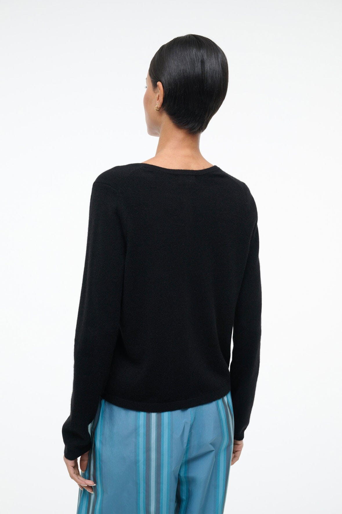 STAUD Sale Midnight Cashmere Cardigan Black Patchwork