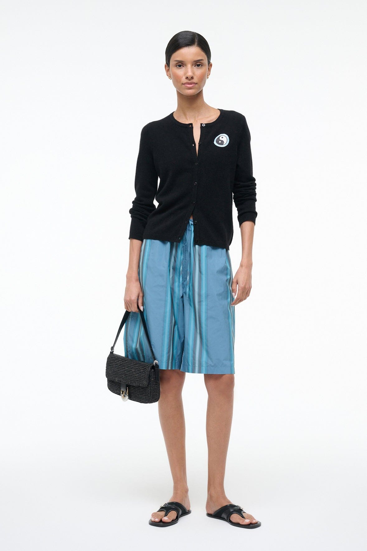 STAUD Sale Midnight Cashmere Cardigan Black Patchwork