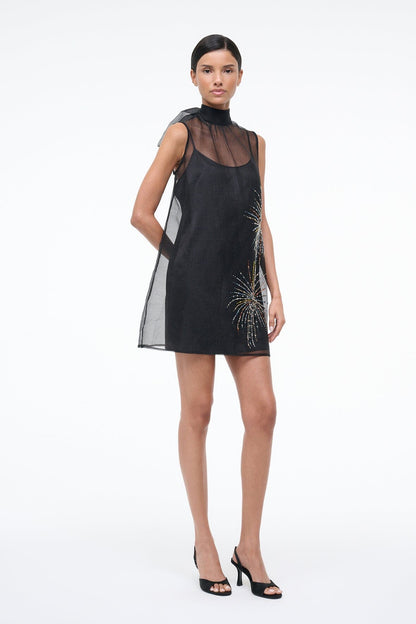 STAUD Sale Albee Mini Dress In Sheer Black Beaded Organza
